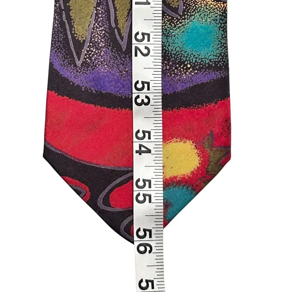 Vintage Bugle Boy Men's Tie Red Multicolor Abstract USA Polyester Necktie